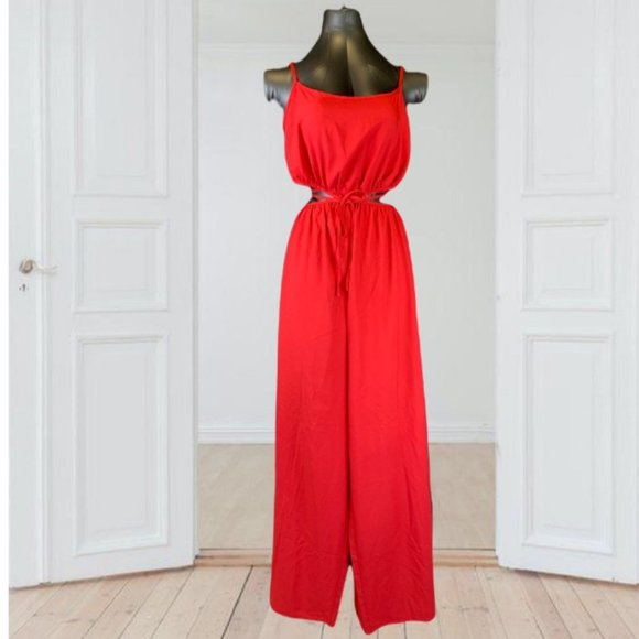 Fashion Nova Pants - Fashion Nova Wine Nights Jumpsuit Red Wide Leg Women’s XL